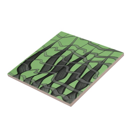 黒と灰色の抽象芸術羽の付いた離れフローラ タイル (側面)