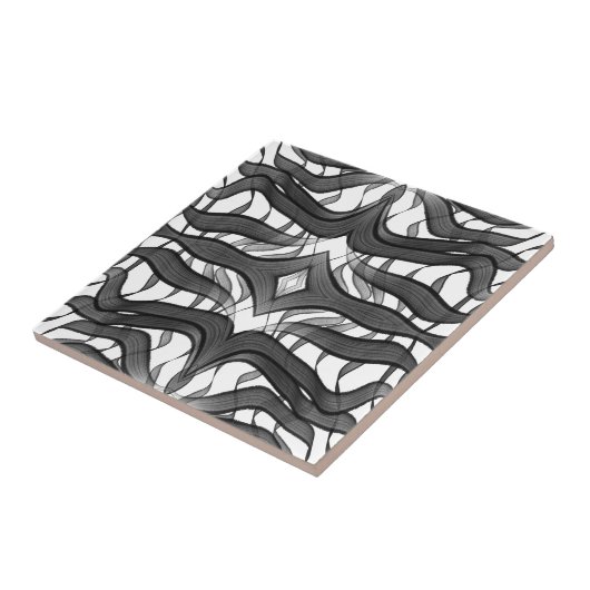 黒と灰色の抽象芸術羽の付いた離れフローラ タイル (側面)