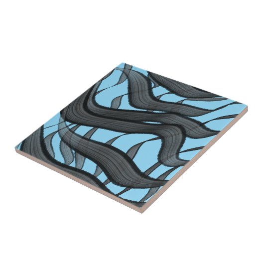 黒と灰色の抽象芸術羽の付いた離れフローラ タイル (側面)