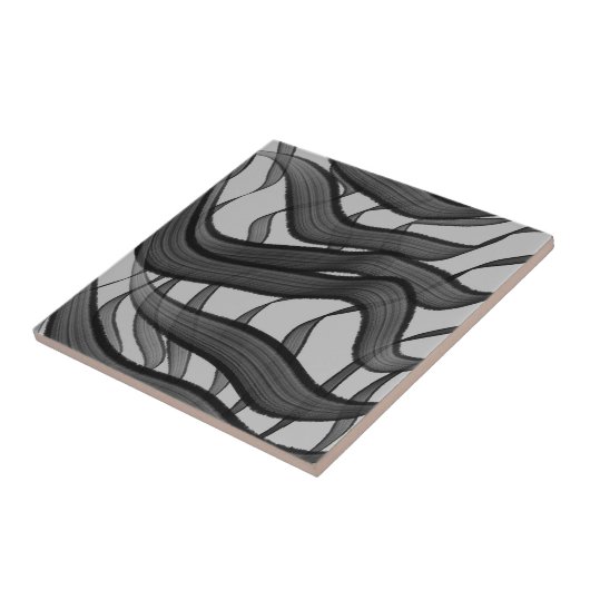 黒と灰色の抽象芸術羽の付いた離れフローラ タイル (側面)