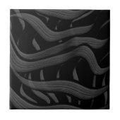 黒と灰色の抽象芸術羽の付いた離れフローラ タイル (正面)