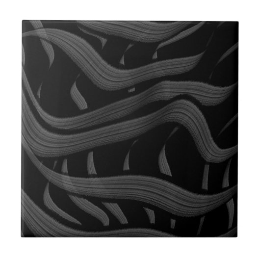 黒と灰色の抽象芸術羽の付いた離れフローラ タイル (正面)