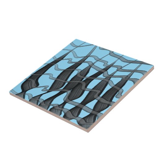 黒と灰色の抽象芸術羽の付いた離れフローラ タイル (側面)