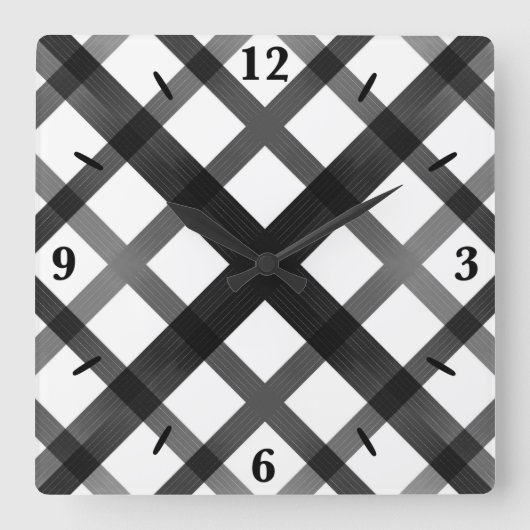 黒と灰色の暗いクロスグラデーションラティスのアート スクエア壁時計 (正面)