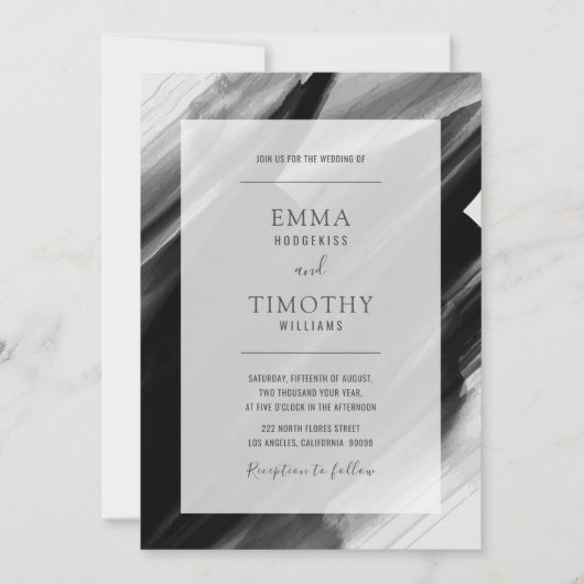 黒と灰色の水色のブラシストローク 招待状 (正面)