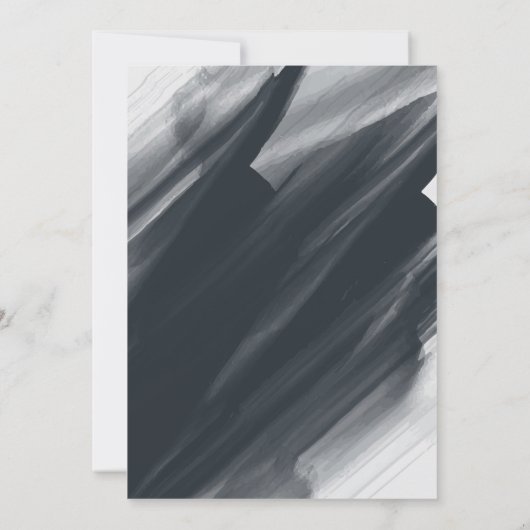 黒と灰色の水色のブラシストローク 招待状 (裏面)