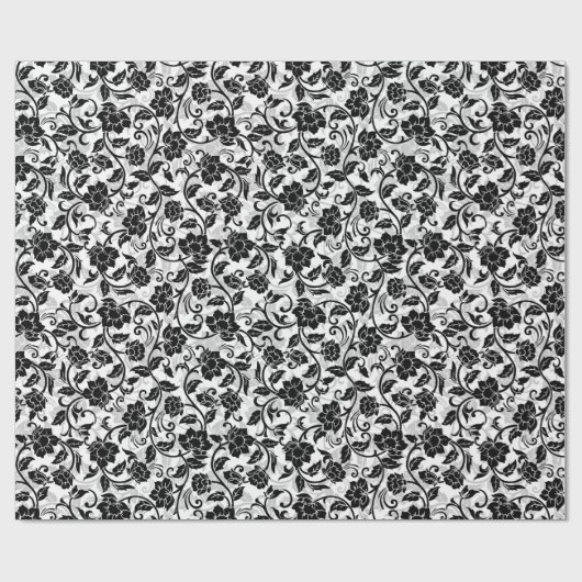 黒と灰色の渦巻く花のラッピング紙 ラッピングペーパー (フラット)