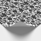 黒と灰色の渦巻く花のラッピング紙 ラッピングペーパー (角)