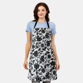 黒と灰色の渦巻く花 エプロン (着用した状態)