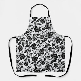 黒と灰色の渦巻く花 エプロン
