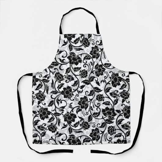 黒と灰色の渦巻く花 エプロン (正面)