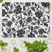 黒と灰色の渦巻く花 キッチンタオル (折り畳み)