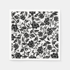 黒と灰色の渦巻く花 スタンダードカクテルナプキン
