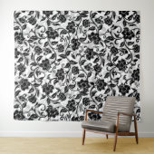 黒と灰色の渦巻く花 タペストリー (インサイチュ(横))