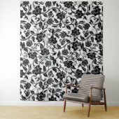 黒と灰色の渦巻く花 タペストリー (インサイチュ)