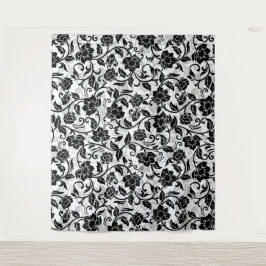 黒と灰色の渦巻く花 タペストリー