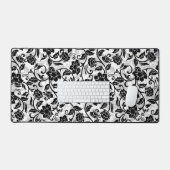 黒と灰色の渦巻く花 デスクマット (キーボード&マウス)