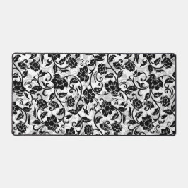 黒と灰色の渦巻く花 デスクマット