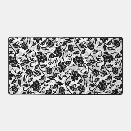 黒と灰色の渦巻く花 デスクマット (正面)