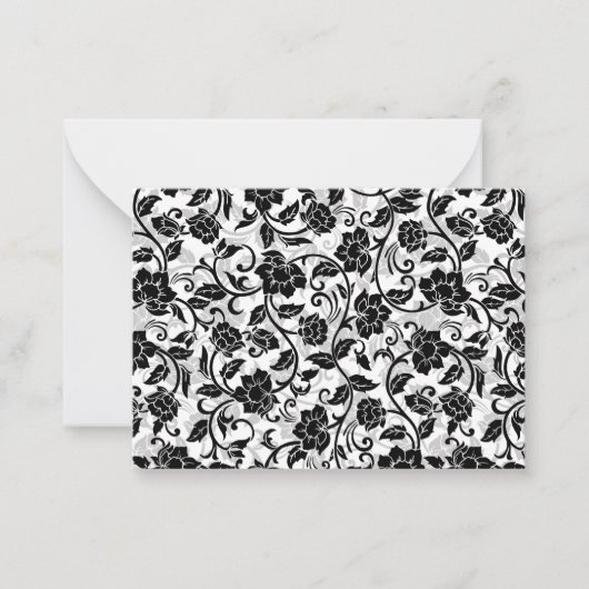 黒と灰色の渦巻く花 ノートカード (正面)