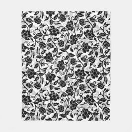 黒と灰色の渦巻く花 フリースブランケット
