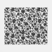 黒と灰色の渦巻く花 フリースブランケット (正面(横))