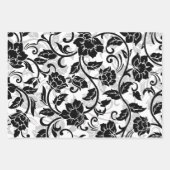 黒と灰色の渦巻く花 ラッピングペーパーシート (正面3)
