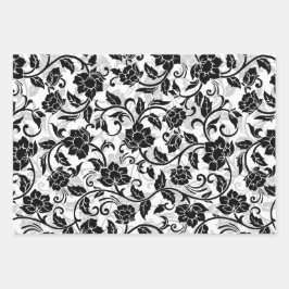 黒と灰色の渦巻く花 ラッピングペーパーシート