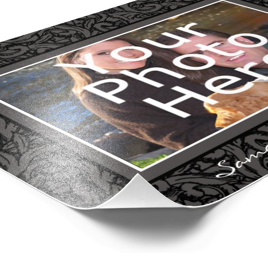 黒と灰色の渦巻エレガントき縁ど写真(文字付き) フォトプリント (角)