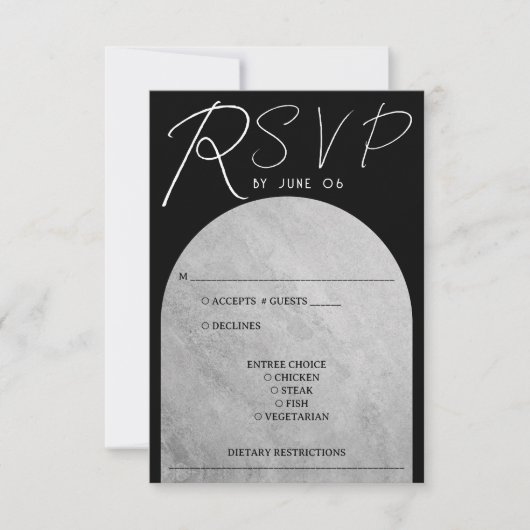 黒と灰色の濃いゴシックのヘッドストーンアー結婚チズ 出欠カード (正面)