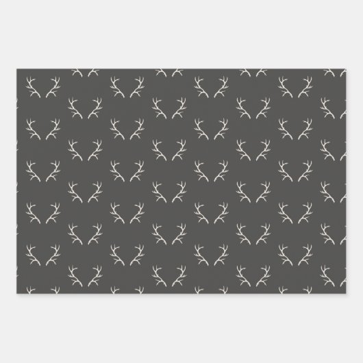 黒と灰色の牡鹿の頭と〔雄ジカの〕枝角 ラッピングペーパーシート (正面3)