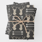 黒と灰色の牡鹿の頭と〔雄ジカの〕枝角 ラッピングペーパーシート (インサイチュ)