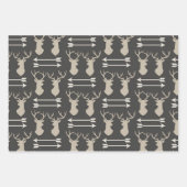 黒と灰色の牡鹿の頭と〔雄ジカの〕枝角 ラッピングペーパーシート (正面)