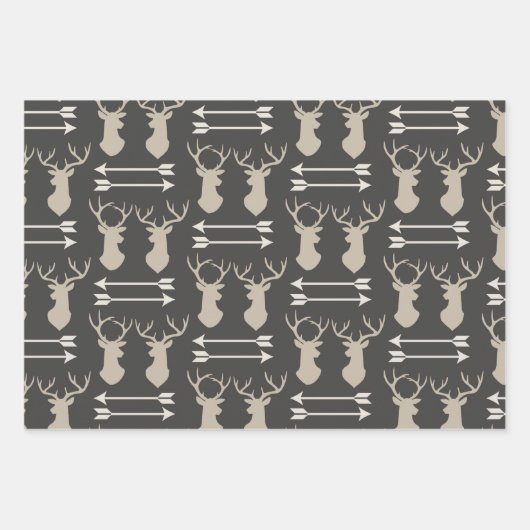 黒と灰色の牡鹿の頭と〔雄ジカの〕枝角 ラッピングペーパーシート (正面)