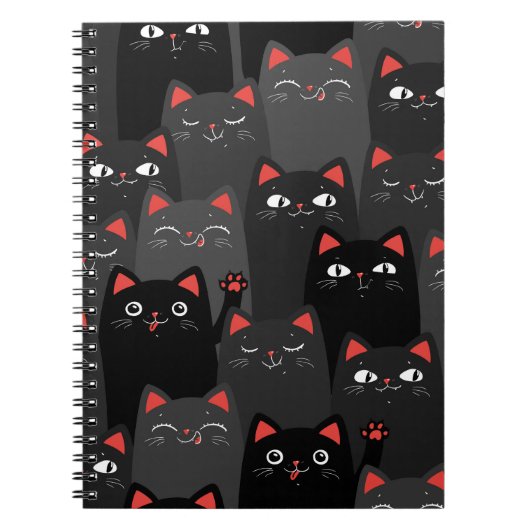 黒と灰色の猫たち。漫画のシームレスなパターン。ヴィン ノートブック (正面)