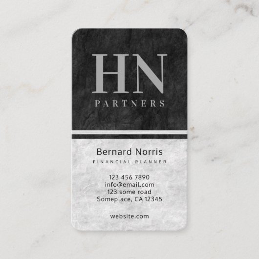 黒と灰色の石のテクスチャのモノグラム会計士 名刺 (正面)