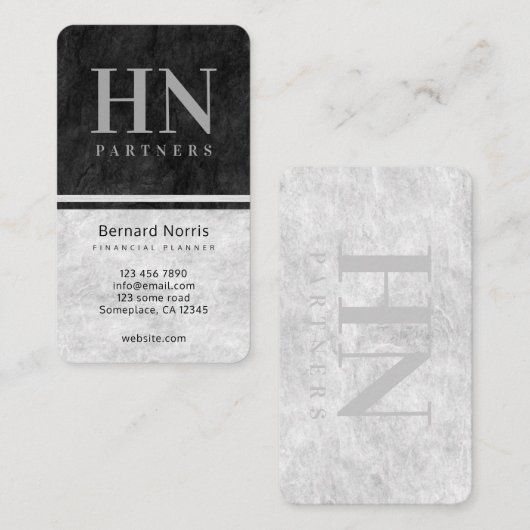 黒と灰色の石のテクスチャのモノグラム会計士 名刺 (正面/裏面)