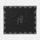 黒と灰色の祈りの言葉結晶スノーフレーク フリースブランケット (正面(横))