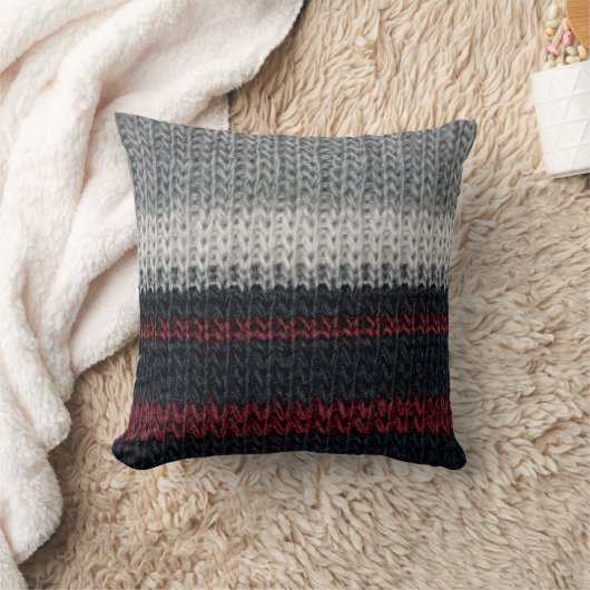 黒と灰色の編み物毛赤と白とst クッション (ブランケット)
