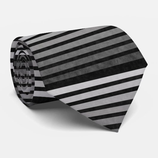 黒と灰色の迷彩質感のある線のストライプ ネクタイ (ロール)