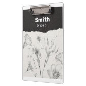 黒と灰色エレガントの花パーソナライズされた クリップボード (左)