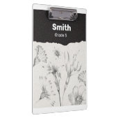 黒と灰色エレガントの花パーソナライズされた クリップボード (右)