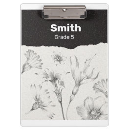 黒と灰色エレガントの花パーソナライズされた クリップボード