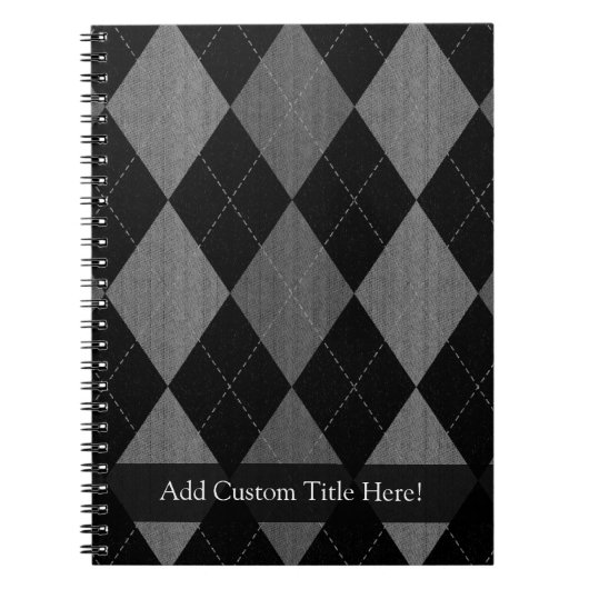 黒と炭灰色アーガイル柄の ノートブック (正面)