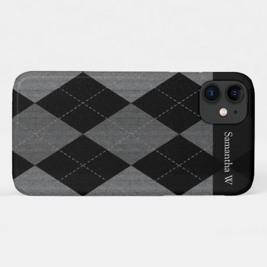 黒と炭灰色アーガイル柄の Case-Mate iPhoneケース (裏面(横))