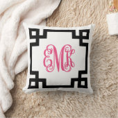 黒と熱いピンクのギリシャ語鍵スクリプトモノグラム クッション (ブランケット)
