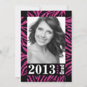 黒と熱いピンクのゼブラプリント写真卒業 招待状 (裏面)