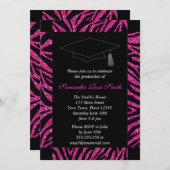 黒と熱いピンクのゼブラプリント写真卒業 招待状 (正面/裏面)