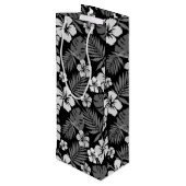 黒と熱帯の白いハイビスカスの花 ワインギフトバッグ (裏面アングル)