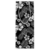 黒と熱帯の白いハイビスカスの花 ワインギフトバッグ (裏面)